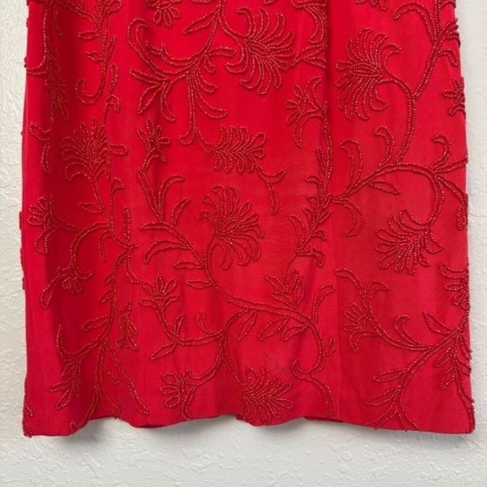Carmen Marc Valvo silk vintage red floral sequin sheath dress 6 formal - Picture 5 of 13